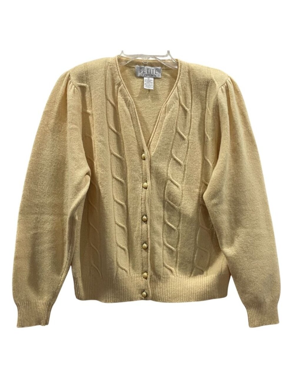 Vintage 80s Petite Sophisticate Wool Angora Cardigan Sweater PM Yellow Old Money